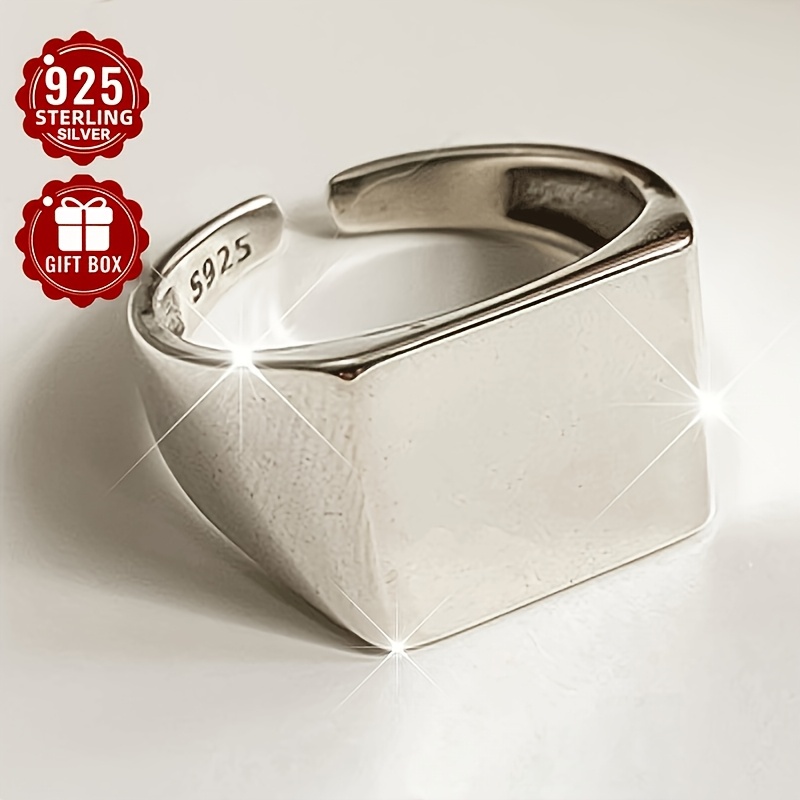 925 Silver Geometric Square Adjustable Hand Ring for Daily Wear